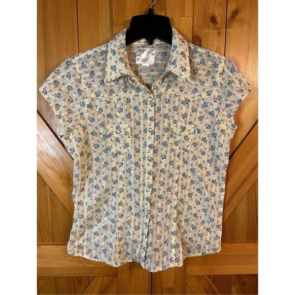 Aeropostale Tops - Aeropostale authentic western shirt pearl snap yellow floral size large (8037)